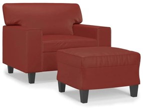 3153549 vidaXL Fotoliu canapea cu taburet, roșu vin, 60 cm, piele ecologică