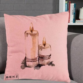 Perna Decorativa Lumanari Acuarela Iarna, 40x40 cm, Roz, Husa Detasabila, Perna Inclusa, BEKZ®