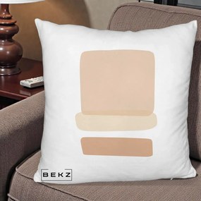 Perna Decorativa Abstract Forme Bej Poudre, 40x40 cm, Alb Pufos, Husa Detasabila, Perna Inclusa, BEKZ®
