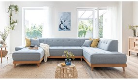 Canapea extensibilă în formă de "U" cu șezlong pe partea dreaptă Miuform Dazzling Daisy, albastru deschis