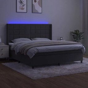 Pat cu arcuri, saltea si LED, gri inchis, 180x200 cm, catifea Morke gra, 180 x 200 cm, Cu blocuri patrate