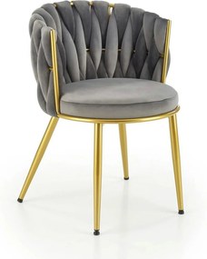 Scaun de dining K517, gri/auriu, stofa catifelata/metal, 57x60x79 cm