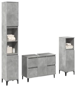 vidaXL Set mobilier de baie, 3 piese, gri beton, lemn compozit