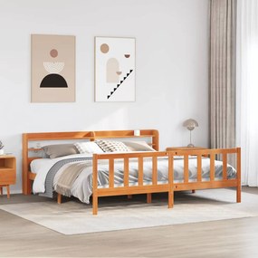 vidaXL Cadru de pat cu tăblie, maro ceruit, 180x200 cm, lemn masiv pin
