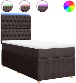 vidaXL Pat box spring cu saltea, maro închis, 90x200 cm, textil