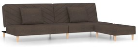 3081811 vidaXL Canapea extensibilă 2 locuri, 2 perne și taburet, maro, textil