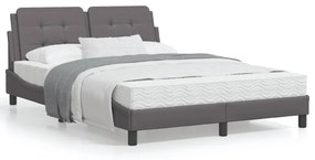 3214106 vidaXL Cadru de pat cu lumini LED, gri, 140x190 cm, piele ecologică