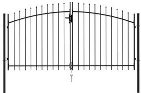 Poarta de gard cu usa dubla  varf ascutit negru 3 x 1,5 m otel 3 x 1.5 m