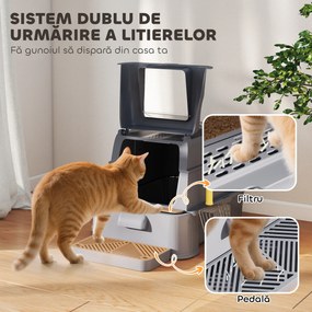 PawHut Litieră Închisă de 80L pentru Pisici cu Tavă Detașabilă, în ABS și Oțel Inoxidabil, 63x43x43 cm, Gri Închis | Aosom Romania