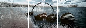 Tablou - Bărci de lemn pe lac (cu ceas) (90x30 cm)