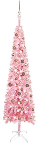 Set pom de Craciun subtire cu LED-uri si globuri, roz, 210 cm 1, pink and rose, 210 cm