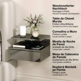 HOMCOM Set de 2 Noptiere Moderne Suspendate pentru Dormitor cu Sertar și Raft, 35x32x22,5 cm, Negru Lucios | Aosom Romania