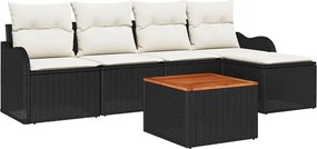 vidaXL Set de canapele pentru grădină cu pernă 6 pcs Negru poliratan