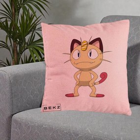 Perna Personalizata Meowth Pokemon, 40x40 cm, Roz, Husa Detasabila, Perna Inclusa, BEKZ®