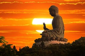 Tapet statuia Buddha la apus de soare