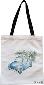 Sacosa de Panza pentru Cumparaturi, Geanta Tote, model Watercolor Car, Cu fermoar, 38x34.5 cm, Alba, BEKZ®