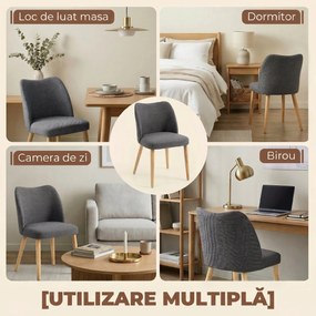 HOMCOM Set 2 Scaune Moderne cu Tapițerie din In, Șezut Confortabil, Spătar Curbat, Picioare din Lemn, Asamblare Ușoară pentru Bucătărie, Cameră, Living. | Aosom Romania