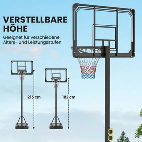 SPORTNOW Cos pentru baschet cu inaltime reglabila, 182-213 cm, Negru