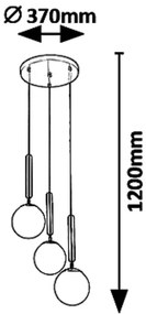 Lustra moderna aurie cu 3 pendule din sticla alba Divina 5353 RX