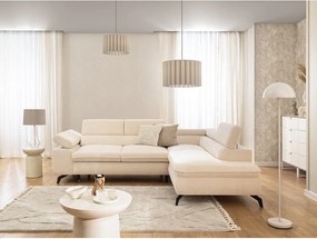 Colțar crem cu tapițerie din chenille (cu colț pe partea dreaptă/în formă de ”L”) Marbeya – Ropez