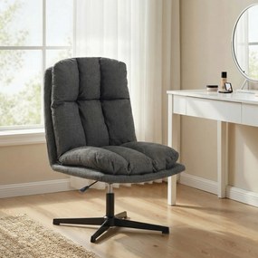 HOMCOM Fotoliu accent rotativ, fotoliu de lectură din material cu aspect de in fără brațe cu șezut lat și picioare metalice, Gri închis | Aosom Romania