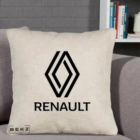 Perna Personalizata cu emblema Renault, 40x40 cm, Bej Canapea, Husa Detasabila, Perna Inclusa, BEKZ®