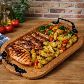 Tava lemn cu manere din fier forjat, in diferite forme