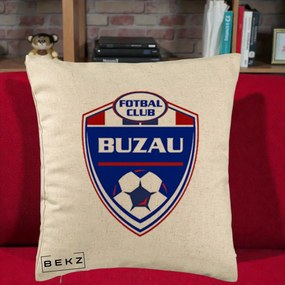 Perna Personalizata FC Buzau Fotbal, 40x40 cm, Bej, Husa Detasabila, Perna Inclusa, BEKZ®