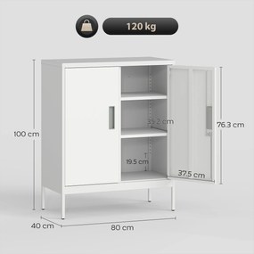 HOMCOM Dulap de Birou din Oțel cu 2 Rafturi Reglabile cu Sistem de Încuiere și 2 Chei, 80x40x100 cm, Alb | Aosom Romania