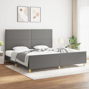3125001 vidaXL Cadru de pat cu tăblie, gri închis, 200x200 cm, textil