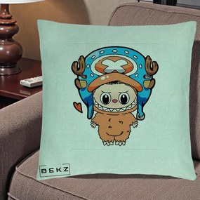 Perna Personalizata Labubu x Tony Tony Chopper, 40x40 cm, Verde Menta, Husa Detasabila, Perna Inclusa, BEKZ®