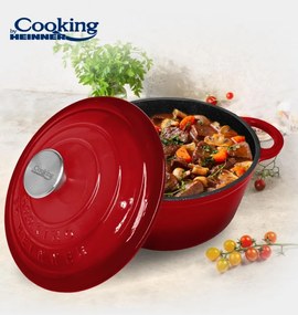 Oală din fontă emailată cu capac 28x13 cm, 6L – Cooking by Heinner, Colecția Red Line HR-KN-SM6, cu design elegant, pentru gătit la cuptor