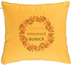 Perna Decorativa pentru Bunica 7, 40x40 cm, Galben, Husa Detasabila, Burduf