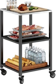 Outsunny Cărucior pentru grătar 3-etaje masă pentru grătar cu suprafață din oțel inoxidabil, roți, cărucior mobil de servire 50 x 50 x 90 cm Negru | Aosom Romania