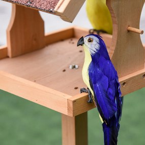 PawHut Hrănitoare pentru păsări exterioară pe picior, acoperiș rezistent la intemperii, lemn masiv, 55 x 55 x 144 cm, lemn natural | Aosom Romania