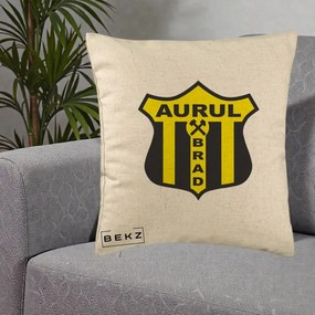 Perna Personalizata Aurul Brad Fotbal, 40x40 cm, Bej, Husa Detasabila, Perna Inclusa, BEKZ®