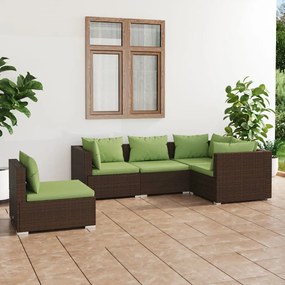 3102316 vidaXL Set mobilier de grădină cu perne, 5 piese, maro, poliratan