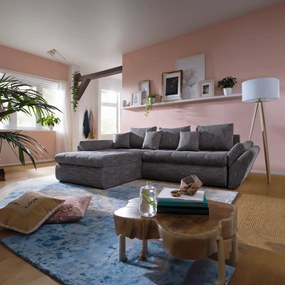 Colțar extensibil dumonde cu ladă de depozitare si sezut confortabil din spuma high-density, Loana Magma Grey 270x185 cm