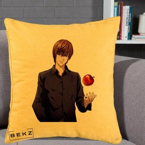 Perna Personalizata Death Note Light Yagami cu Mar, 40x40 cm, Galben, Husa Detasabila, Perna Inclusa, BEKZ®