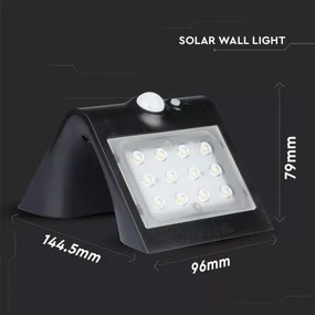 LED Aplică perete solară cu senzor LED/1.5W/3,7V IP65 negru