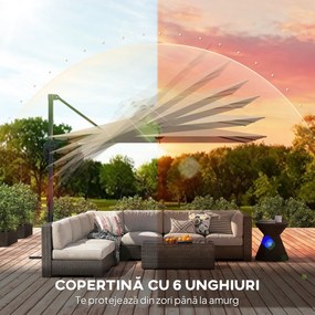 Outsunny Umbrelă de Grădină Offset cu Manivelă 3x3m Inclinabilă, Rotativă 360°, cu Bază în Cruce și Husă, din Aluminiu, pentru Terasă Piscină, UV30+, Bej | Aosom Romania