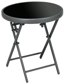 Outsunny Masa joasă pliabilă masă auxiliară pliantă blat din sticlă securizată structură din oțel rotundă Ø 45 x 50 cm negru | Aosom Romania