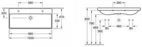 Lavoar dublu pe mobilier, Villeroy&amp;Boch Avento, 100x47cm, Alb Alpin, 4156A101