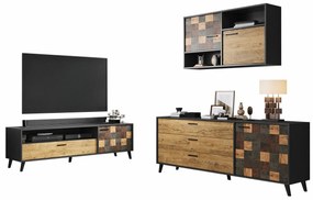 Camera de zi Charlotte F106Stejar, Antracit, Părți separate, Cu comodă tv, Sticlă, PAL laminat, 140 kg