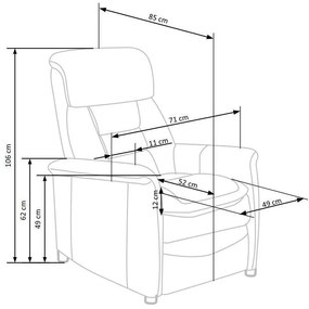 Fotoliu recliner Houston 1030 106x71x85cm, 27 kg, Gri, Tapiterie