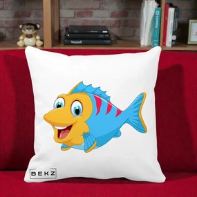 Perna Decorativa Peste Vesel Cartoon, 40x40 cm, Alba Mata, Husa Detasabila, Perna Inclusa, BEKZ®