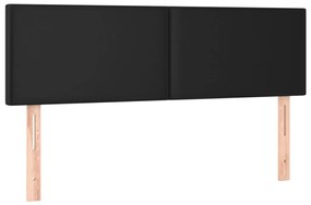 Pat cu arcuri, saltea si LED, negru, 140x200 cm, piele eco Negru, 140 x 200 cm, Design simplu