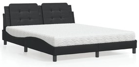 vidaXL Pat cu saltea, negru, 160x200 cm, piele ecologică