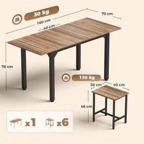 HOMCOM Set Masă Da Dining Extensibil 160 cm Cm, Negru Nuc | Aosom Romania