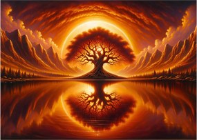 Tablou pe sticlă – Arbore în soare sângeriu (70x50 cm)
